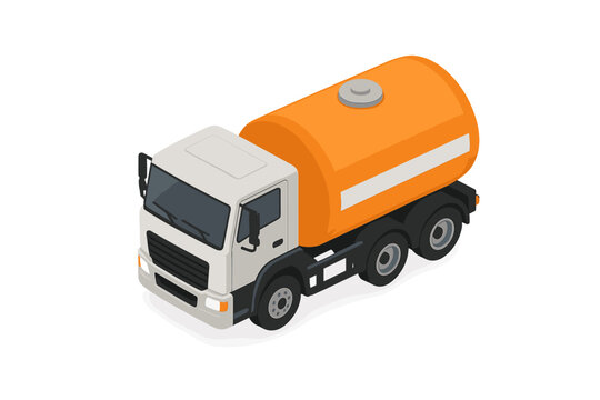 Fototapeta Large commercial tanker truck with an orange tank for liquid transportation in isometric view