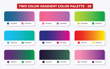 Nine two color gradient color palette swatches for design inspiration