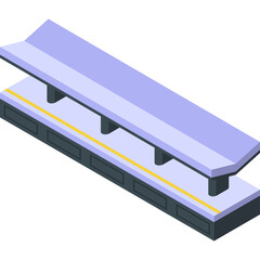 Isometric Railway Station Platform With Shelter And Yellow Line On White Background Vector