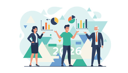 Business team analyzing financial data charts for strategic planning in 2026