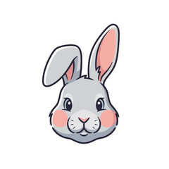 Cartoon illustration of a cute gray rabbit head with pink cheeks and ears.