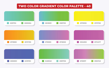 Collection of nine two color gradient color palette swatches for design