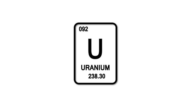 uranium u Element 92 of the Periodic Table. Design shows name, atomic weight and element number. white background.	