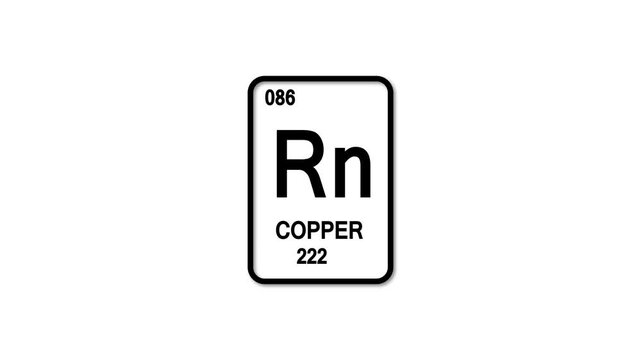 copper Rn Element 86 of the Periodic Table. Design shows name, atomic weight and element number. white background.	