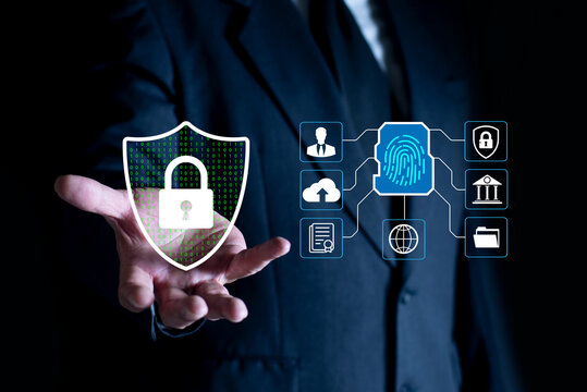 Fingerprint scanning for identity verification, security technology. Security of cyber technologies that control or allow access to information, concepts, systems, and privacy.