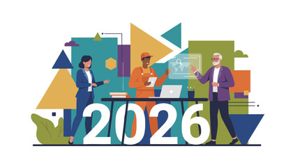 Business planning for 2026 Diverse team working on strategy and global future goals