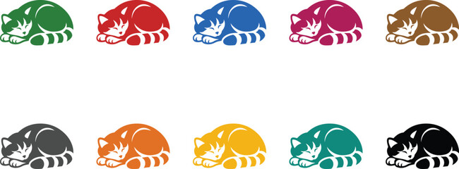 Red panda icons in multiple colors sleeping design, Multicolor red panda animal symbol set