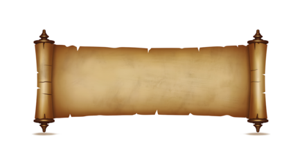 Ancient scroll parchment paper banner empty mockup with wooden handles on transparent background old papyrus message vintage blank template