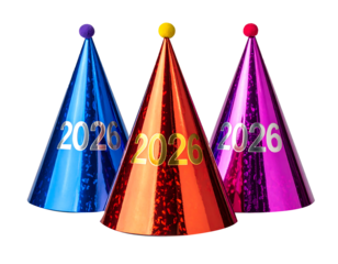 Festive 2026 Celebration Party Hats with Metallic Foil Shine 