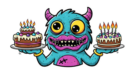 Funny cartoon zombie and monster illustration with cute green character