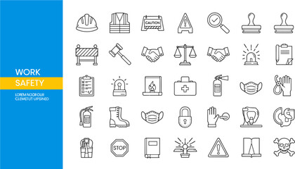 Work safety doodle vector icon set isolated on hand drawn construction and industrial safety equipment, protection and regulation sketch illustration