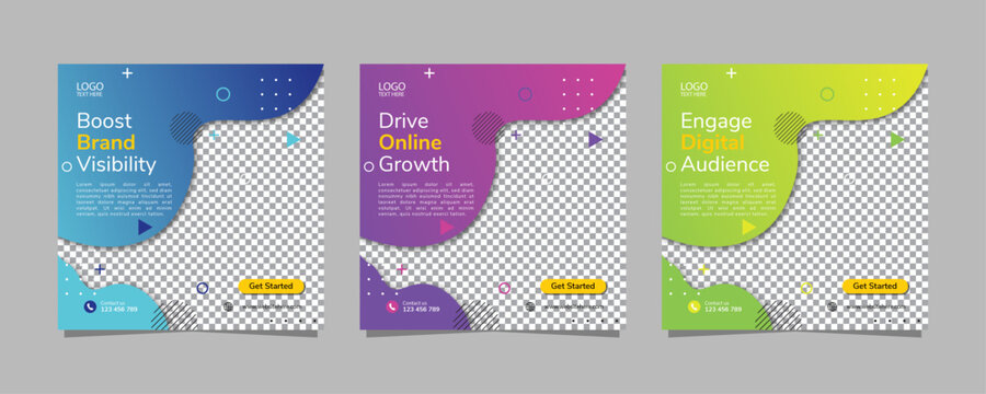 Modern Digital Marketing Social Media Post Template Set, Editable AI file