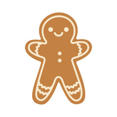Cute cartoon Christmas gingerbread man. Isolated white background. Vector illustration