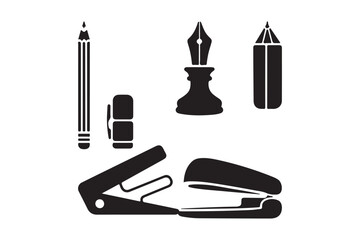 Collection of black silhouette stationery and writing instruments