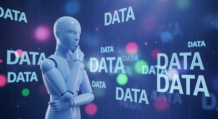 Artificial intelligence ponders data analytics in a futuristic digital landscape showcasing machine learning big data and the power of ai in modern technology and innovation