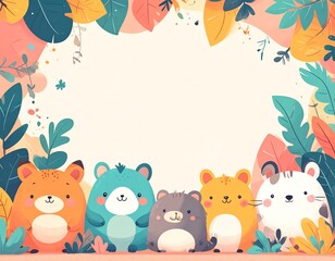Pastel Border of Kawaii Hero Animals Template