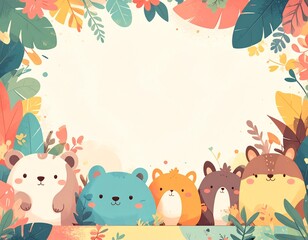 Pastel Border of Kawaii Hero Animals Template