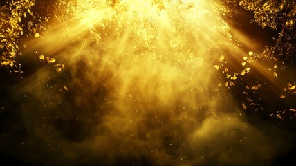 Enchanting Golden Forest Light with Floating Leaves