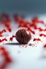 Vibrant Ants Swarming Around Chocolate Candy