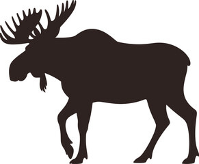 PrintMajestic moose silhouette walking gracefully in wilderness, wildlife animal illustration, isolated vector design for nature, forest, outdoor themed projects