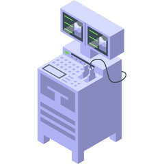 Isometric Pixel Art Vintage Computer System With Two Monitors And Keyboard On Transparent Background