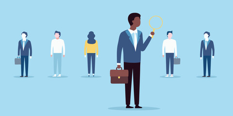 Recruiter searching for the right candidate with a magnifying glass