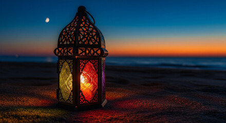 Vintage metal lantern with candlelight creating a warm glow during a quiet and reflective twilight moment.