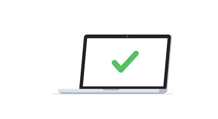 Laptop displaying green checkmark for success, perfect for digital marketing, task management, or business presentations, originally a scalable vector graphic