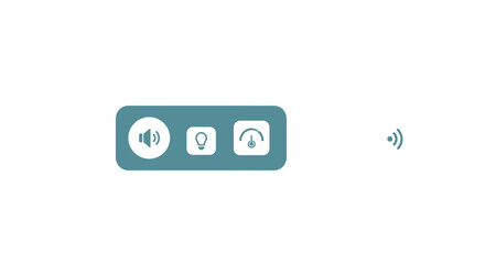 Sleek control panel features volume, brightness, and settings icons with wireless signal indicator, perfect for modern technology interfaces and app design