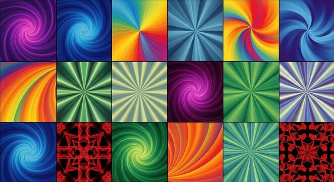 Abstract multicolor swirl background with radial gradient design and vibrant hues