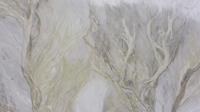 Aerial drone view of tailings pond near a cement factory near to Devnya, Varna, Bulgaria. Industrial scene of environmental impact