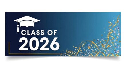 Class of 2026 with graduation cap and confetti celebration background
