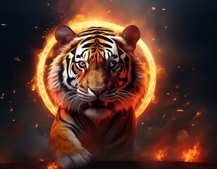 tiger in fiery ring