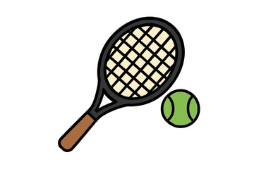 Classic tennis racket and bright green ball ready for a match on a white background