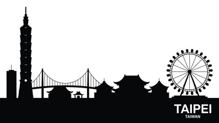 Fototapeta premium Taipei city skyline silhouette with famous landmarks