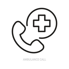 Ambulance call line icon. Handset, telephone black sign. Medicine, hospital, medical, health, healthcare concept. Vector illustration. Editable stroke.Isolated on a white background. Flat design.