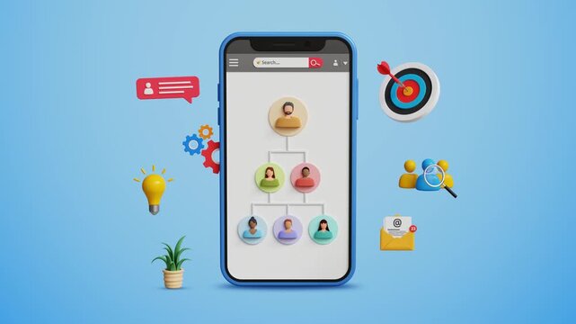 HR Management. Human Resource Planning, Network Administration, IT Management, Enhanced Performance, Recruitment, Training, Workforce., Leadership. Business Expert Managing team on Smartphone.3D Video - Powered by Adobe