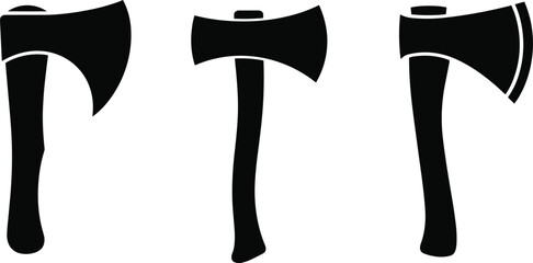 Axe and Hatchet Silhouettes Vector Set, Featuring Different Styles of Hand Tools for Lumberjack, Woodworking, Camping, Construction, and Forestry Graphics.