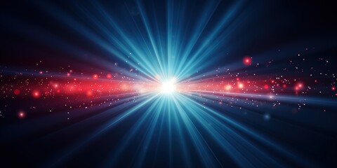 Dynamic blue burst with sparkling red particle trail