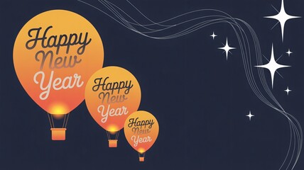 Celebrate New Year with festive balloons and sparkling celestial stars