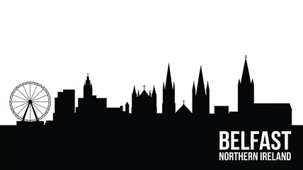Fototapeta premium Belfast northern ireland city skyline silhouette with ferris wheel