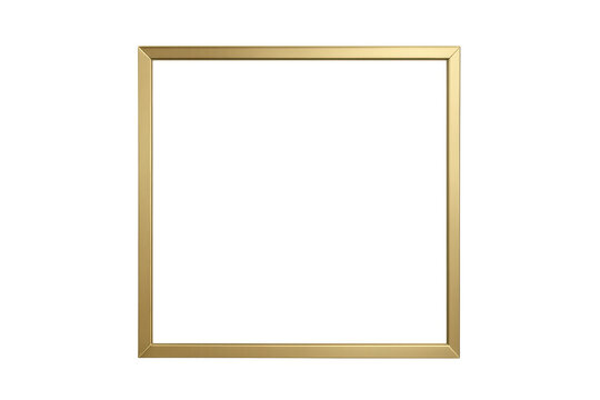 Gold rectangular picture frame with thin border creating an elegant visual element on transparent background