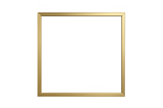 Gold rectangular picture frame with thin border creating an elegant visual element on transparent background