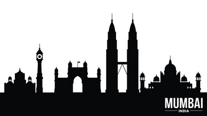 Obraz premium Mumbai skyline silhouette with iconic buildings