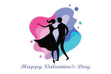 Ink Dance Couple with Watercolor Heart – Valentine Vector