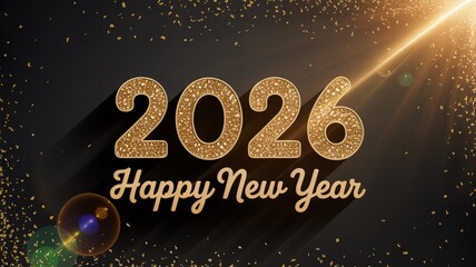 Celebrate 2026 New Year with shimmering gold confetti and festive light