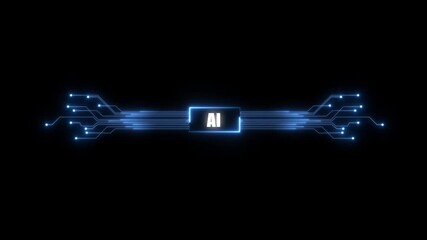 animation neon shows process of turning on the AI in the motherboard. 4K AI chip set and electric circuit with data transfer moving on dark background for technology cyber and futuristic concept - Powered by Adobe