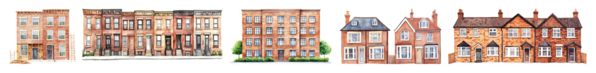 Fototapeta premium PNG Charming vintage brick architecture illustration, element set on transparent background