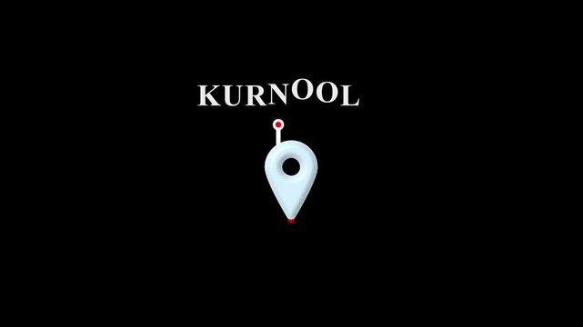Kurnool location pin icon on black background, glossy 3D map marker, India destination symbol, city navigation pointer, travel locator graphic, modern GPS icon for maps, tourism, and geographic