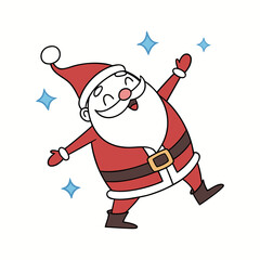 Joyful santa claus character with sparkles and stars